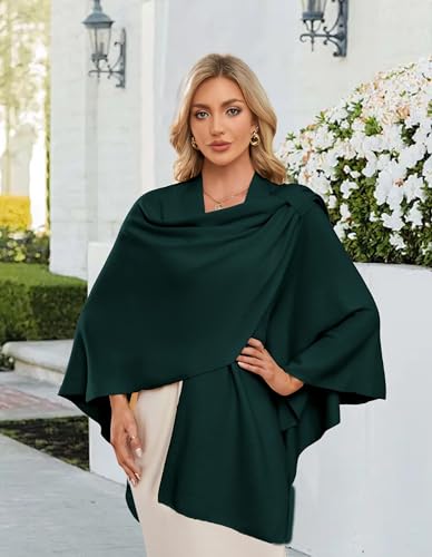 PULI Womens Large Cross Front Poncho Sweater Wrap Topper Knitted Elegant Shawls Cape for Fall Winter - color: 1-emerald Green