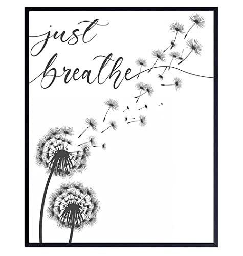 Inspiration Motivation Zen Wall Art & Decor - Just Breathe Wall Art - Encouragement Gift for Woman - Positive Quotes Decor - Home Office Living room Bedroom Artwork - Meditation Print UNFRAMED