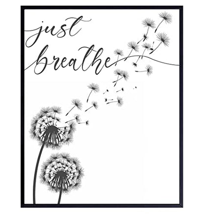 Inspiration Motivation Zen Wall Art & Decor - Just Breathe Wall Art - Encouragement Gift for Woman - Positive Quotes Decor - Home Office Living room Bedroom Artwork - Meditation Print UNFRAMED