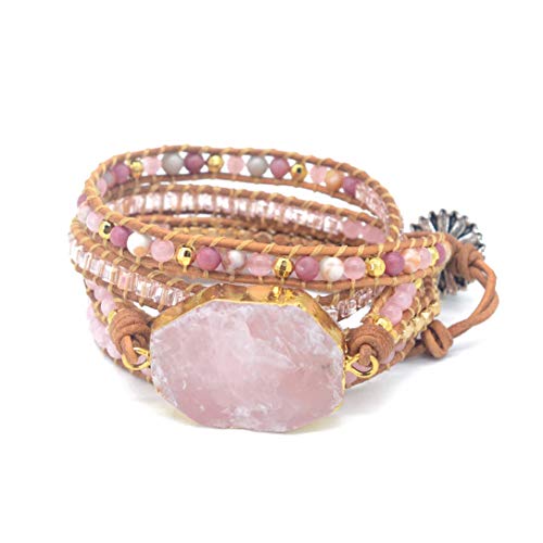Boho Wrap Bracelet for Women, Handmade Natural Imperial Jasper Multi-Layer Stone Beaded Bracelet, Bohemian Healing Crystal Stone Jewelry Gifts - color: Pink