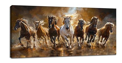 Horse Large Wall Art Lucky 7 Seven Running Horses Painting Wall Decor Canvas Prints Pictures Oversized Framed Artwork Home Decoration Above Bed for Bedroom Living Room Dining Room Office Hotel 60"x30" - color: R7horses-chaos