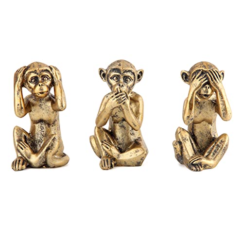 Leekung 3 Wise Monkeys Statue for Home Decor Accents,Hear no Evil See no Evil Speak no Evil Figurine for Living Room Boho Desk Gold Modern Table Decor,Monkey Gift Shelf Decor Accents Antique Bronze