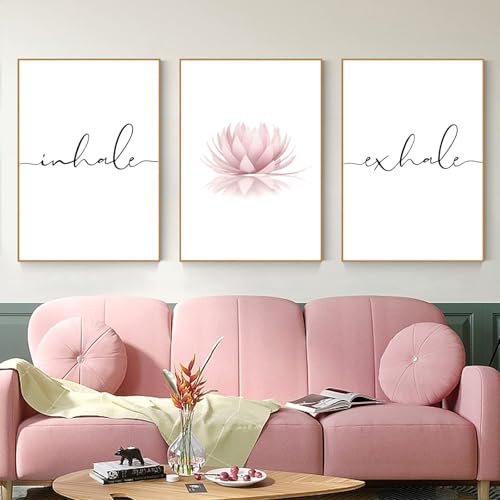 Pennclys Inhale Exhale Wall Art Zen Canvas Decor Yoga Lotus Wall Art Calming Meditation Artwork Pink Yoga Poster Zen Pictures Painting for Living Room Bedroom 24x36 Inch Unframed Set of 3 - color: Yoga Wall Art, size: 36"L x 24"W, style: Unframed