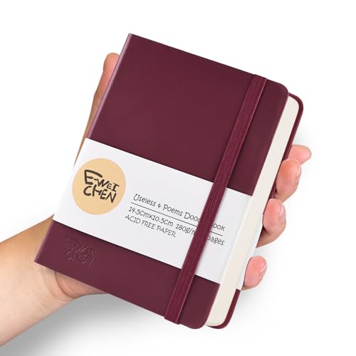 E-WEICHEN Hardcover 96Pages Blank Sketch Book for Drawing, Small 5.7x4.1 Pocket Journal Notebook for Travel, 180gsm Thick Paper Diary Notebooks for Work, PU Cover Memo for Writing. Wine Red - color: PU Cover-5.7x4.1in-Wine Red