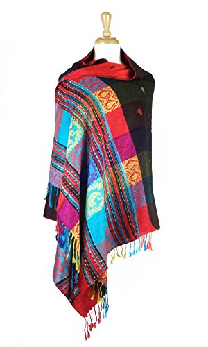 PASKMLNA Double Side Multi Colors Silky Tropical Colorful Exotic Pashmina Wrap Shawl Scarf Rave - color: #09black
