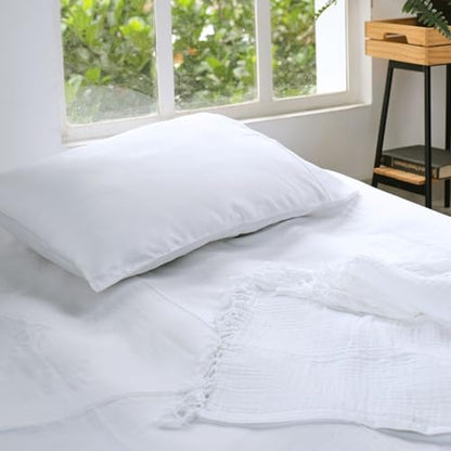 Salt Earth 100% Cotton Muslin Throw Blanket, Gauze Blanket 50"X60" Throw with Tassel 4 Layered for Couch, Bed, Living Room, Lightweight & All Season Blankets & Throws, Nature & Skin Friendly(White) - color: White, size: 50"X60" Throw