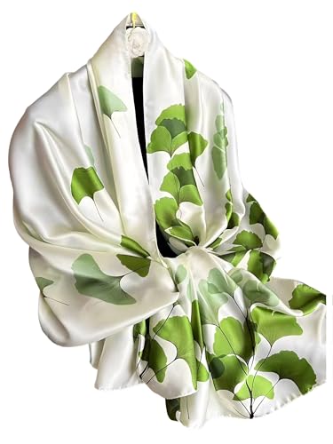 Large Shawl Scarf For Women Lightweight Wraps Silky Headscarf Long Sunscreen Scarfs - color: T30 Green Ginkgo Leaves / 70"x 35"