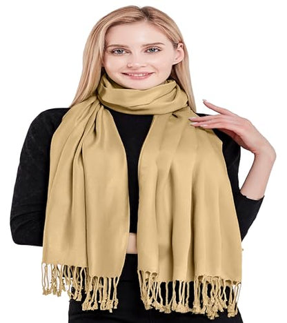 CJ Apparel Solid Color Tassels Design Nepalese Shawl Scarf Wrap Stole Throw Head Wrap Pashmina Gift Hand Made in Nepal New - color: Dark Cream