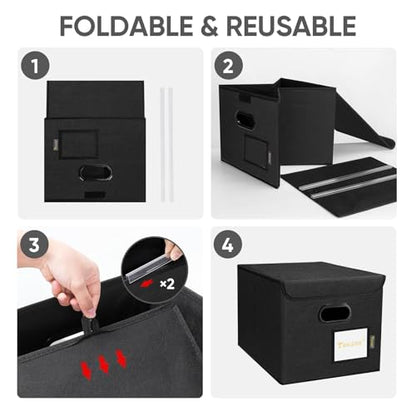 BALEINE File Organizer Box with Lid, Collapsible File Folder Organizer with Plastic Slide, Hanging File Folder Box for Office Document Storage (1 Pack, Black)