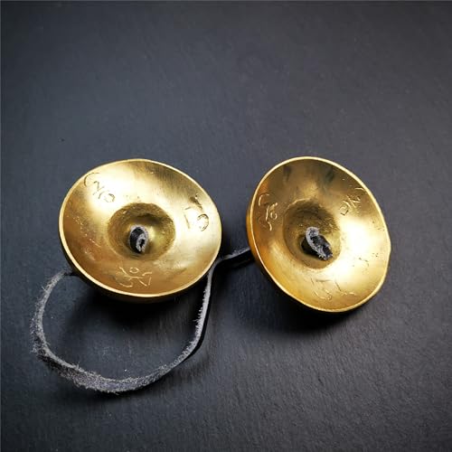 Tibetan Tingsha Bell Set - Tibetan Cymbals - for Sound Healing, Yoga, Meditation, and Mindfulness,Handmade in Nepal,Made of Brass,OM Mantra Pattern,6.5cm/2.6 inch - color: 4-Brass-Om-6.5cm