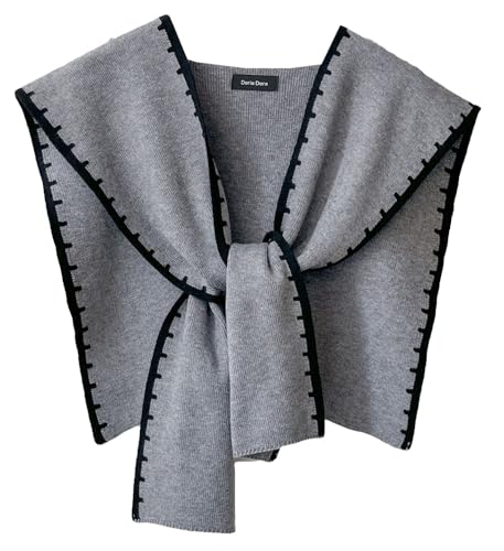 Halemet Knitted Shawl Wraps for Women Chic Sweater Cardigan Cashmere Scarf Knotted Shoulder Top Cover Cape Poncho Travel Wrap - color: Grey