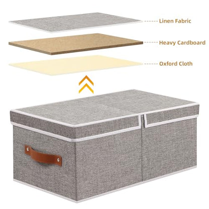 3-Pack Storage Boxes, Foldable Blanket Basket with Detachable Lid, Linen Closet 0rganizers with Double Handles, Collapsible Cubes for Organizing, Grey, 18.5 x 11 x 7.9 in