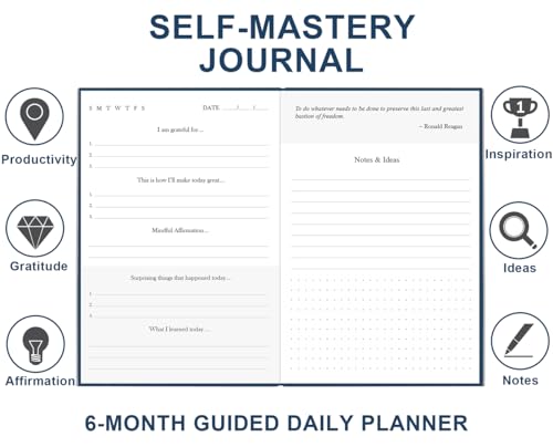 Self-Mastery Journal for Men - 182 Days Daily Reflection Notebook – Mental Health Journal, Anxiety & Guided Journal for Women & Men, Meditation & Mood Log, Blue