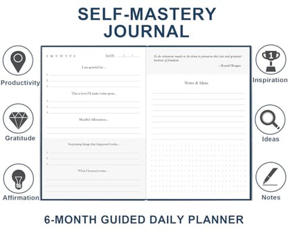 Self-Mastery Journal for Men - 182 Days Daily Reflection Notebook – Mental Health Journal, Anxiety & Guided Journal for Women & Men, Meditation & Mood Log, Blue