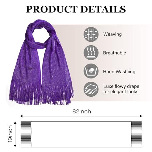 Sumolux Shawls Wraps for Evening Dresses Metallic Glitter Shawls Scarf for Women Sparkling Wedding with Free Buckle - color: Deep Purple