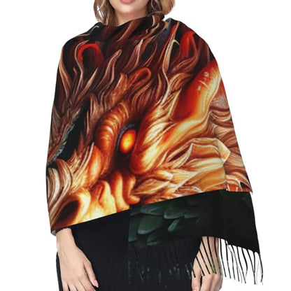 Astronaut Sitting in Yoga Chakra Scarf for Women Warm Soft Scarves Fashion Fringed Shawl Casual Tassel Blanket Scarf - color: Chinese Dragon