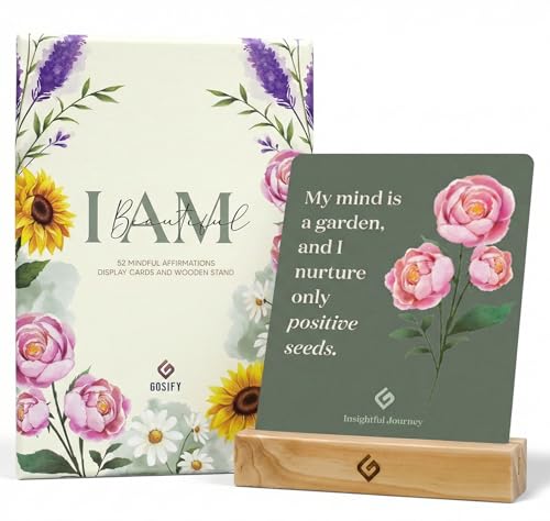52 Positive Flower Affirmation Cards for Women - Floral Motivation Cards Size 4x5in with Display Stand - Mindful Affirmations to Daily Growth Challenges & Inspiration - Mindfulness & Self Care Gift for Women - color: Flowers