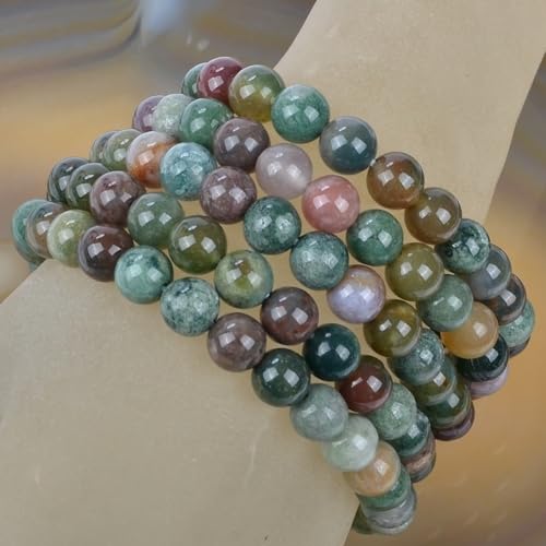MASSIVE BEADS Handmade Yoga Stretch Elastic Bracelet Natural Stone Crystal Healing Power Energy Gifts for Unisex Adult 4mm 6mm 8mm 10mm - color: Indian Agate(Peaceful), size: 8mm