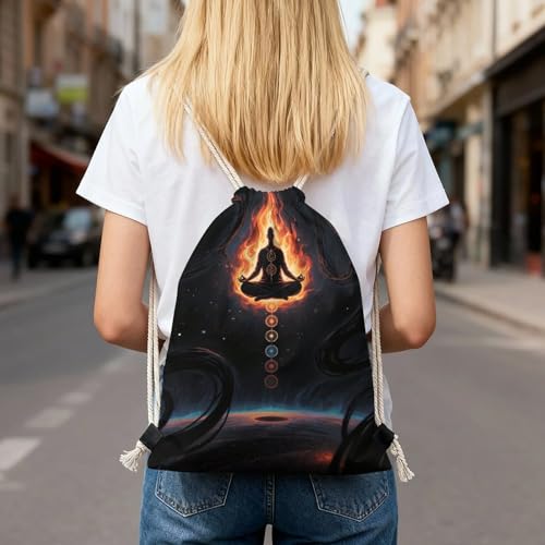 Blacklight Seven Chakra Yoga Meditation Drawstring Backpack for Women Men - 13.8"x19.7" Lightweight Cinch Bag Large Capacity Gym Drawstring Bag Aesthetic Sackpack Sports Backpack for Travel, Beach