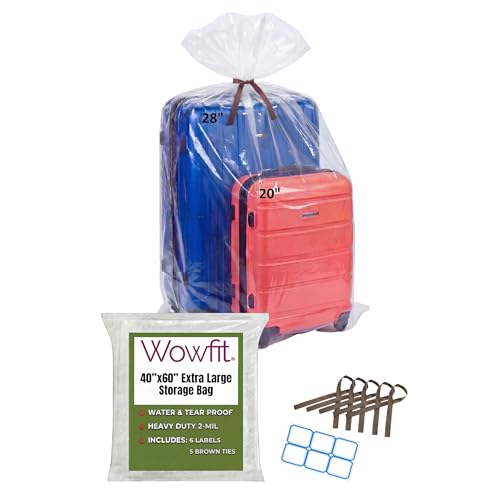 Wowfit 5 CT 40x60 inches Extra Large Clear Plastic Bags Perfect for Car Seat, Luggage, Suitcase, Stroller, Chair, Kids Bike and Attic Storage (2 Mil Flat Bags) - size: 40"x60"