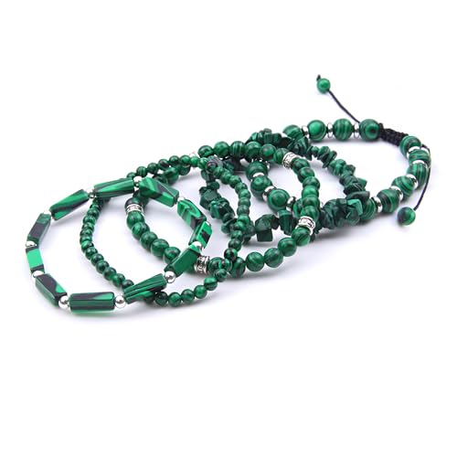 5Pcs Healing Crystal Bracelet for Women Men, Handmade Adjustable Gemstone Bracelets Beaded Reiki Energ Bracelet Set Jewelry Gifts for Women Men - color: Malachite