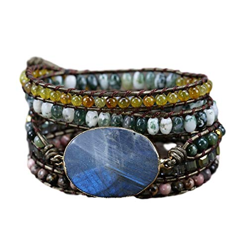Boho Wrap Bracelet for Women, Handmade Natural Imperial Jasper Multi-Layer Stone Beaded Bracelet, Bohemian Healing Crystal Stone Jewelry Gifts - color: Labradorite