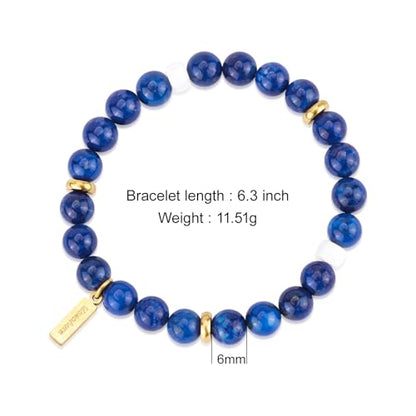 Natural Garnet Crystal Bracelet for Women & Men – Handmade Gemstone Beaded Stretch Bracelet, Polished Red Garnet Jewelry Gift, Root Chakra Stone for Confidence & Courage - color: Third Eye Chakra – Lapis Lazuli Fantasia bracelet