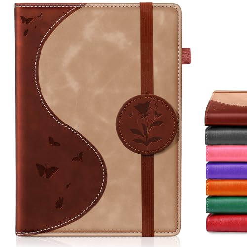 Lined Journal Notebook, A5 Hardcover Leather Journal for Men Women, 200 Pages 100 GSM Thick Paper, Journaling Notebooks for Work School Travel Note Taking, Beige & Brown - color: Beige & Brown