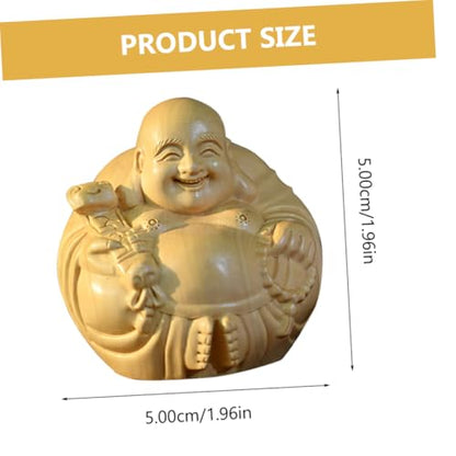 Hand-Carved Maitreya Buddha Wooden Decoration Small Desktop Ornament Unique Boxwood Sculpture for Home Zen and Spiritual Table Adornment Stable Flat Bottom Design