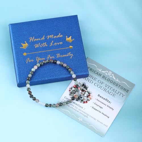 Bymitel Handmade Reiki Gemstone Stretch Bracelet, 4/6/8mm Natural Beauty & Spiritual Essence, Crystal Healing for Unisex Adults - color: African Bloodstone（ Stone of Vitality and Courage ）, size: 4mm