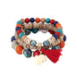 Bohemian Stackable Wood Wooden Beads Elephant Charm Tassel Stretchy Bracelet Set for Women Men Multilayered Multicolor Acrylic Resin Seeds Bracelet Ethnic Jewelry Gift - color: C red