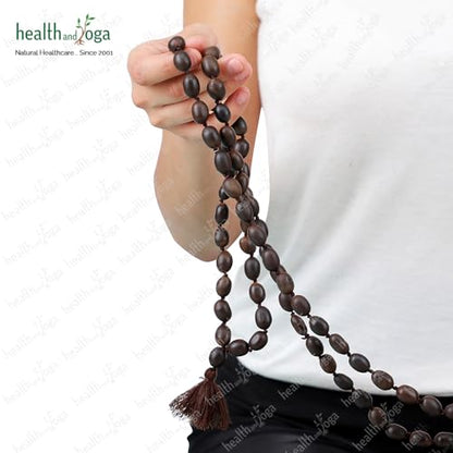 HealthAndYoga™ Lotus Mala Beads with Velvet Pouch (86 cm String, 108+1 Seeds)- Prayer, Meditation, Energy Chakra Balancing, Mantra Japa Recitation for Spiritual Growth – Long Necklace with Large Beads