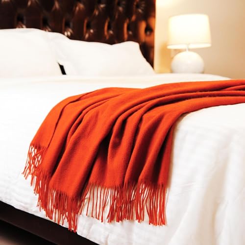 CUDDLE DREAMS Premium Cashmere Throw Blanket with Fringe, Luxuriously Soft (Persimmon) - color: Persimmon