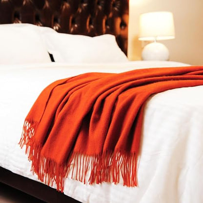 CUDDLE DREAMS Premium Cashmere Throw Blanket with Fringe, Luxuriously Soft (Persimmon) - color: Persimmon