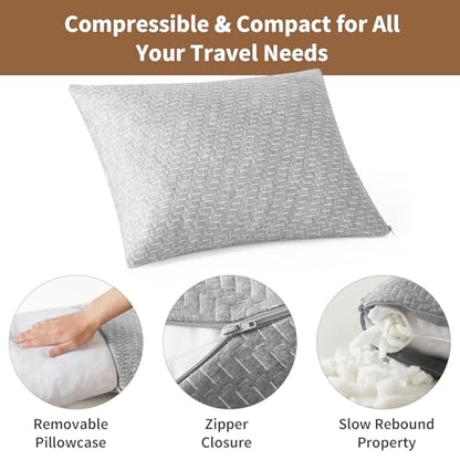 Camping Pillow Shredded Memory Foam Pillow, Compressible Travel Pillow Breathable Cover, Ideal Backpacking Airplane Hiking - color: Light Gray, size: S-16 X 12 Inch