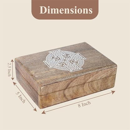 Ajuny Handmade Decorative Wooden Jewelry Box Celtic Cross Design Multipurpose Treasure Chest Storage Organizer Trinket keepsake Necklaces Watch Boxes, Great Gifts - 8x5 Inch - style: Celtic Cross White