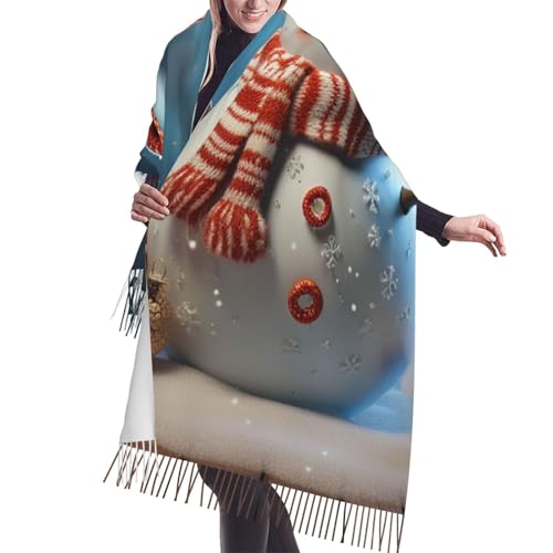 Astronaut Sitting in Yoga Chakra Scarf for Women Warm Soft Scarves Fashion Fringed Shawl Casual Tassel Blanket Scarf - color: Christmas Ball Snowman
