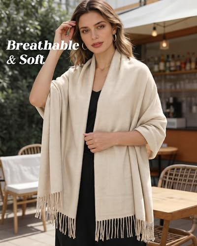 Winter Scarf for Women Pashmina Shawls and Wraps for Evening Dresses Wedding Party Bridesmaid Warm Long Scarves Shawl - color: A-beige