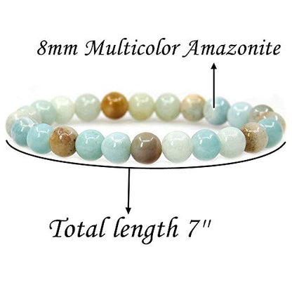 Angelstones Handmade Natural Healing Gemstone 8mm Round Beads Stretch Crystal Bracelet 7 Inch Unisex - color: Multicolor Amazonite