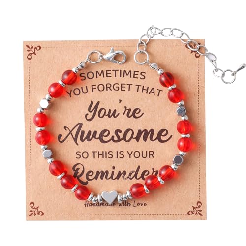 Birthday Bracelet: 6mm Natural Stone Healing Bracelet Inspirational Self-Care Gifts for Women, Mom, Daughter, Wife, Coworkers, Friend, Bestie, Granddaughter - color: Red