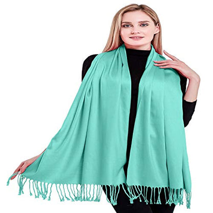 CJ Apparel Solid Color Tassels Design Nepalese Shawl Scarf Wrap Stole Throw Head Wrap Pashmina Gift Hand Made in Nepal New - color: Cyan