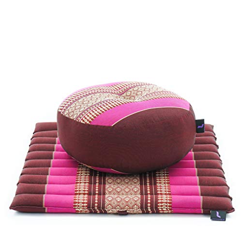Leewadee Meditation Cushion Set – 1 Small Zafu Yoga Pillow and 1 Small Roll-Up Zabuton Mat Filled with Kapok - color: Sf29 - Auburn, Pink