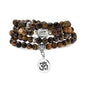 Japa Mala Beads 108 Bracelet, Buddha Charm Necklace with OM Yoga Symbol Charm for Men or Women - style: Brown Tiger Eye