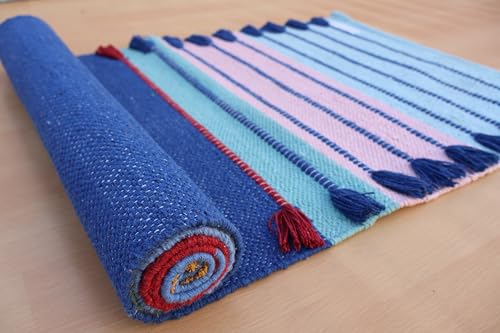 Jaipur art & Rugs Cotton Yoga Mat - Eco-Friendly Hand-Woven Rug - Non Slip & Thick (24”x72”x5mm) for Everyday Fitness at Home - Comfortable Extra-Long - color: Multicolor 5
