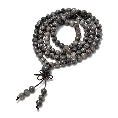 AD Beads 6mm Natural Healing Gemstones Buddhist 108 Prayer Mala Stretchy Bracelet Necklace - color: Larvikite Labradorite