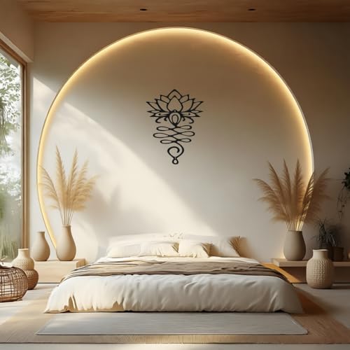 OQUQO Lotus Flower Wall Art, Black Metal Spiritual Home Decor, Meditation Room Sculpture for Living Room, Bedroom, Office (Black)