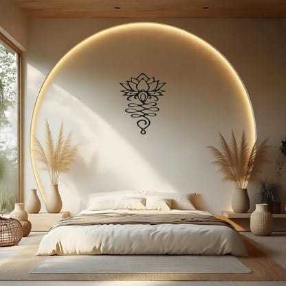 OQUQO Lotus Flower Wall Art, Black Metal Spiritual Home Decor, Meditation Room Sculpture for Living Room, Bedroom, Office (Black)