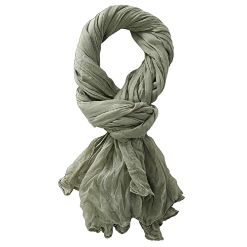 Summer Cotton Blend Crinkle Vintage Soft Scarf Fashion Solid Scarf Wrap Shawl - color: Matcha Green