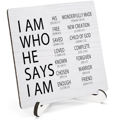 Christian God Says I Am Wooden Decor 5"X5", I Am Who He Says Christian Desk Table Sign for Home Office, Religious Bible Verse Desk Table Gifts for Man Woman Friends (5x5 Inch) - color: Christian Faith