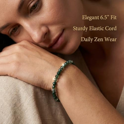 Angelstones Natural Gemstone Small Beaded Stretch Bracelet, 4mm Faceted Round Beads, Crystal Healing Bracelet for Women - color: Moss Agate